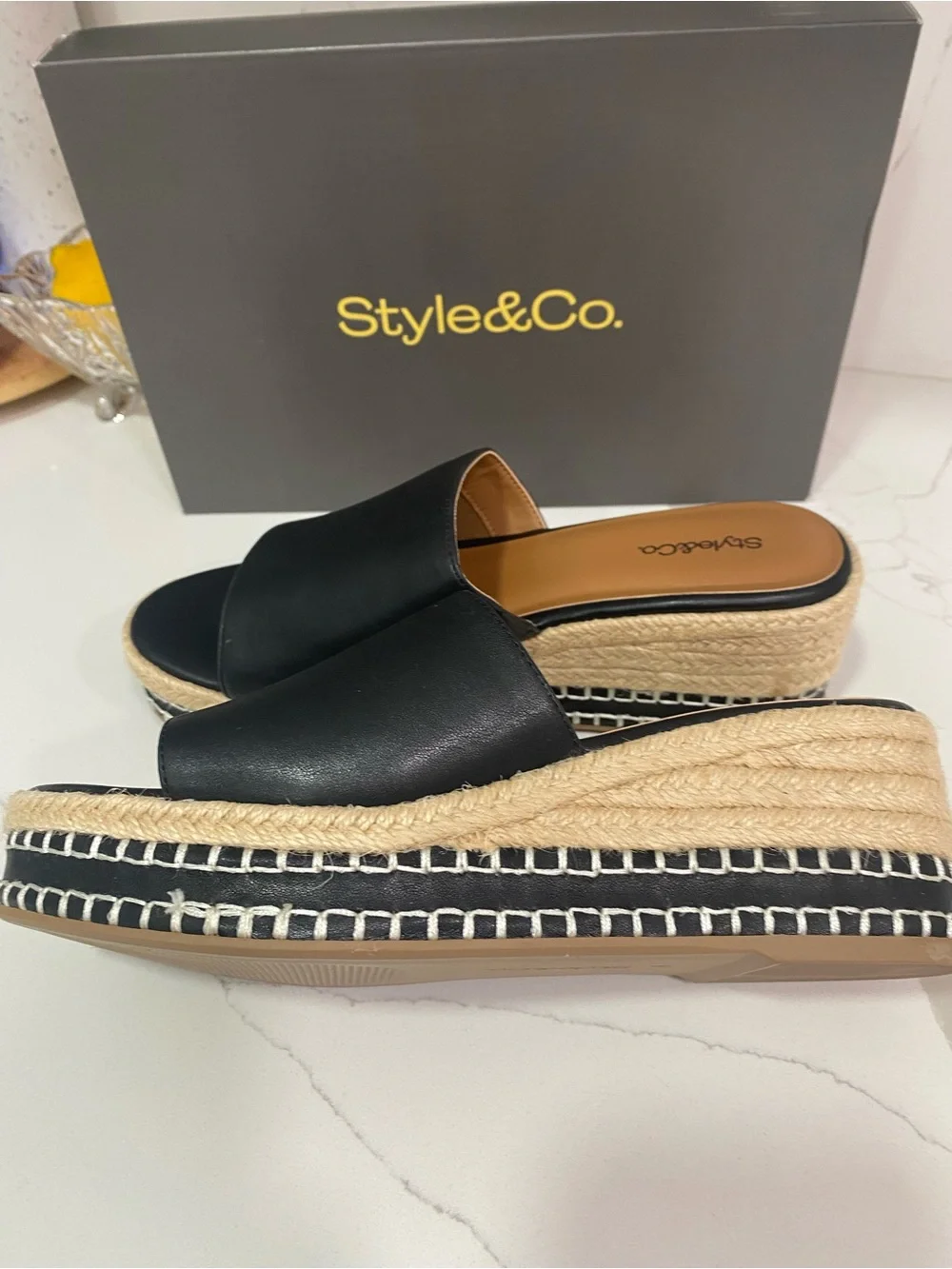 Style & Co. Black Slide Platform Espadrille Sandals